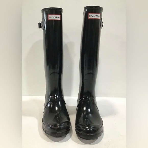 🖤 Hunter Original Gloss Rain Boots Black Women’s Sz 9 Waterproof​ w/ Knit Socks - Picture 1 of 7